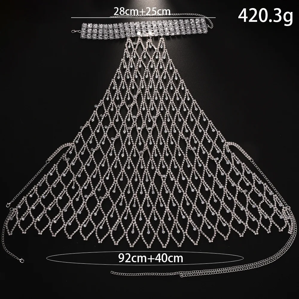 Nuova festa di tendenza, catena per il corpo con frange a goccia d'acqua sexy, catena per il corpo da donna con catena sul petto con strass personalizzata