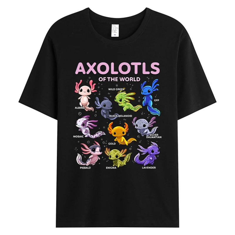 

Cute Unisex Axolotl Kawaii Axolotls Of The World T-shirt For Man Axolotl Animals Men Cotton Fabric Graphic Top Tees Man Clothes