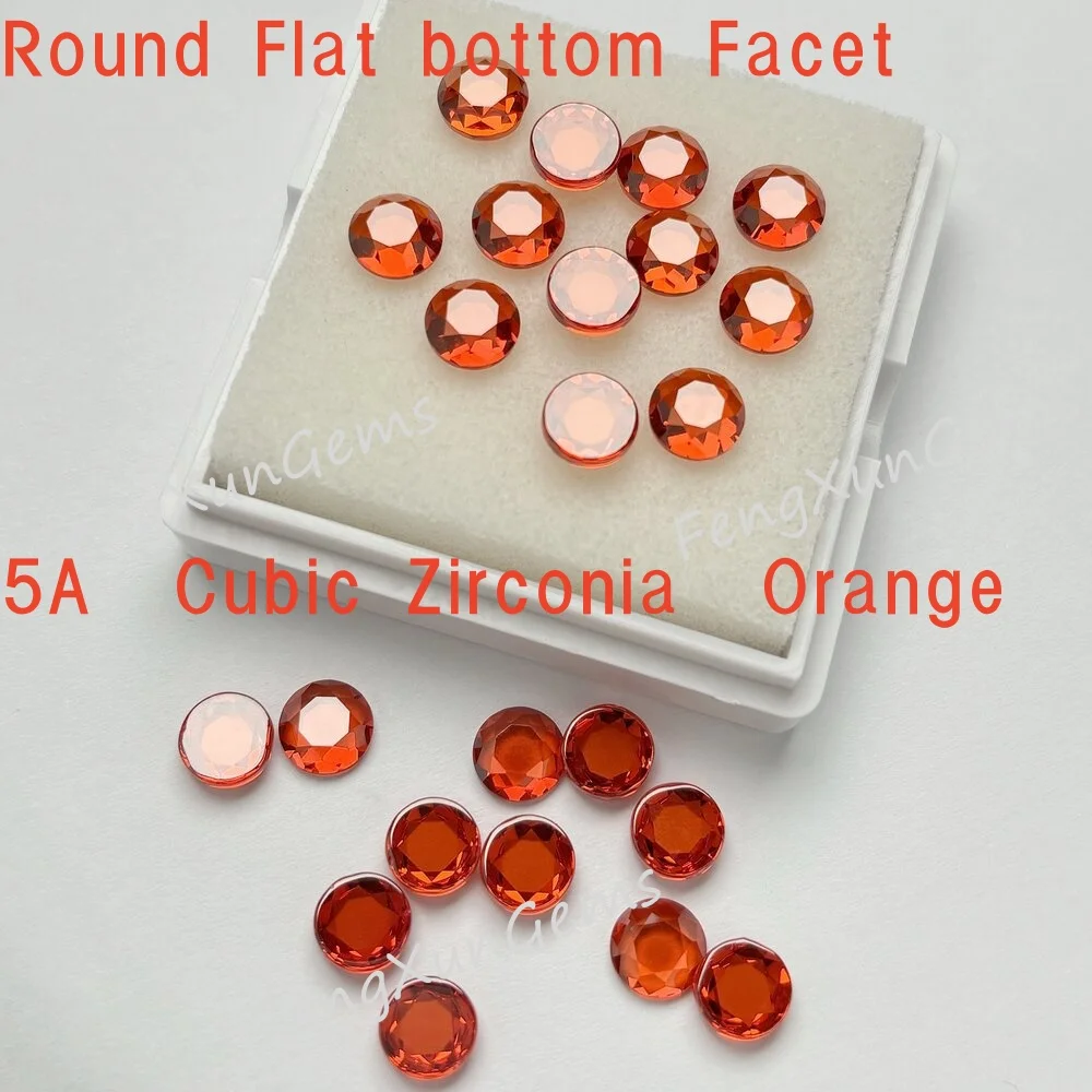 5~7mm Round Orange Flat bottom facet Cut AAAAA Loose CZ Stone Cubic Zirconia Gemstone  for Jewelry  DIY  Nail decorations
