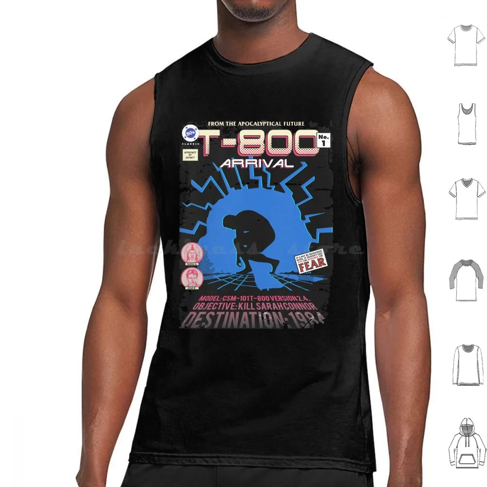 La llegada camisetas sin mangas de algodón estampado de los años 80 acción de ciencia ficción Arnold Arnold Schwarzenegger T800 Cyborg Kyle Reese Sarah