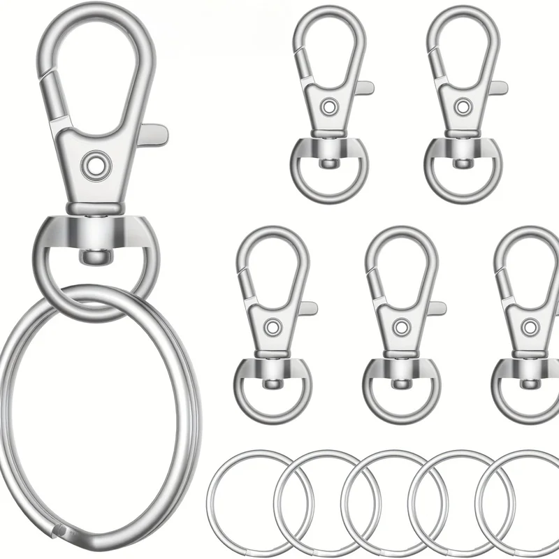6pcsKeychain hook with key ring，Keychain with a rotating clip hook，forDIYMaking hanging rope pet leash keychains