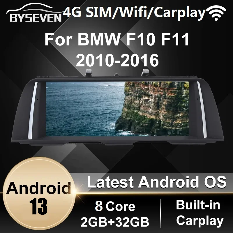 BySeven 4G SIM Android 13 For BMW 5 Series F10/F11 2011-2017 CIC NBT Car Multimedia Player GPS Navigation Head Unit Video Player