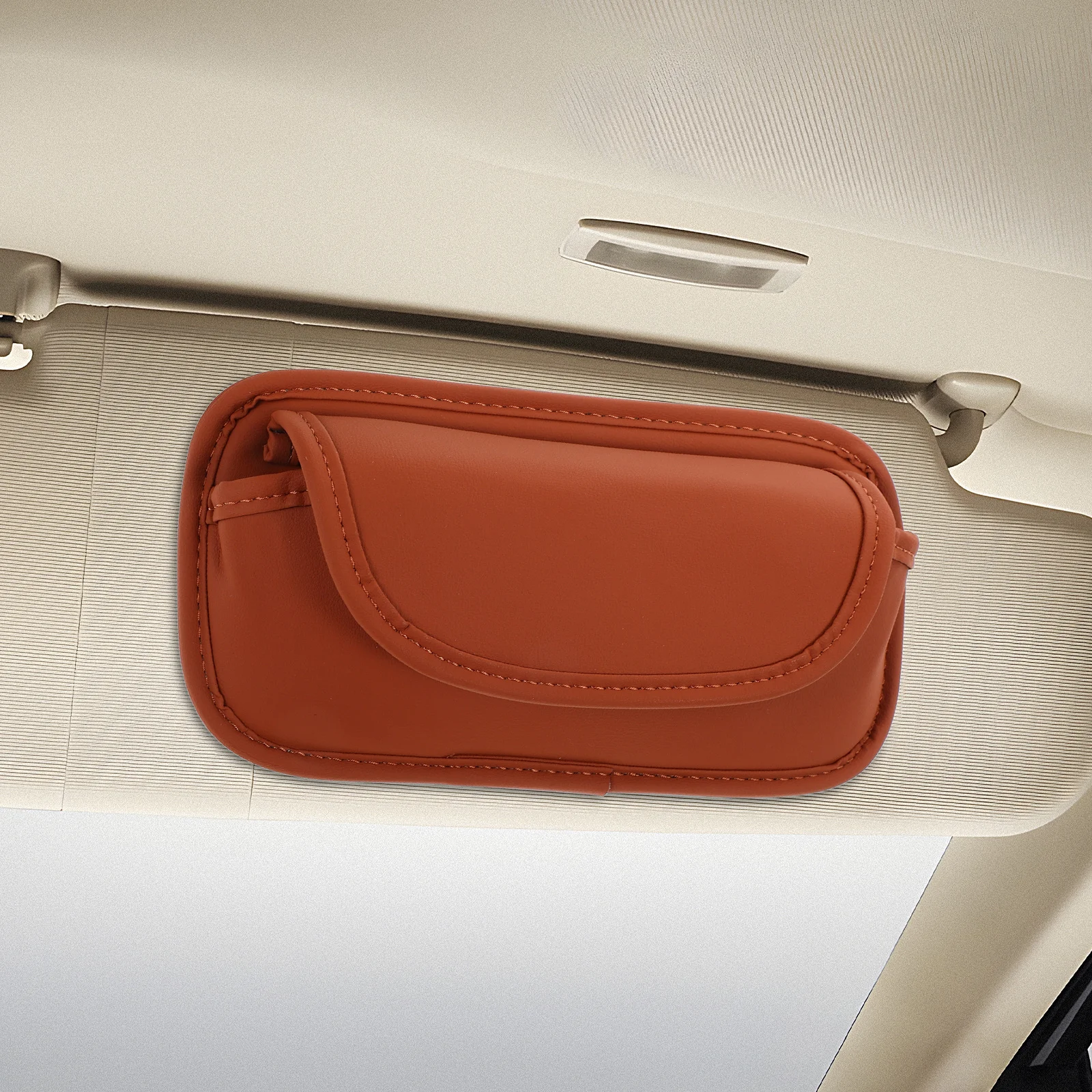 

Visor Glasses Holder Orange PU Auto Sunglasses Case Eyeglass Organizer Clip Vehicle Glasses Storage Box Accessories