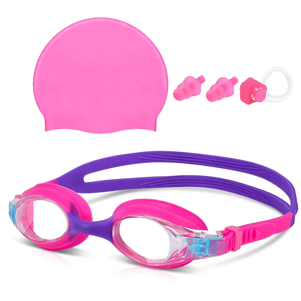 Kinder-Schwimm brille und Silikon-Bade kappe mit Nasenclip-Ohr stöpseln, wasserdicht, kein undichter UV-Schutz gegen Nebel für Jungen, Mädchen – Detail 15