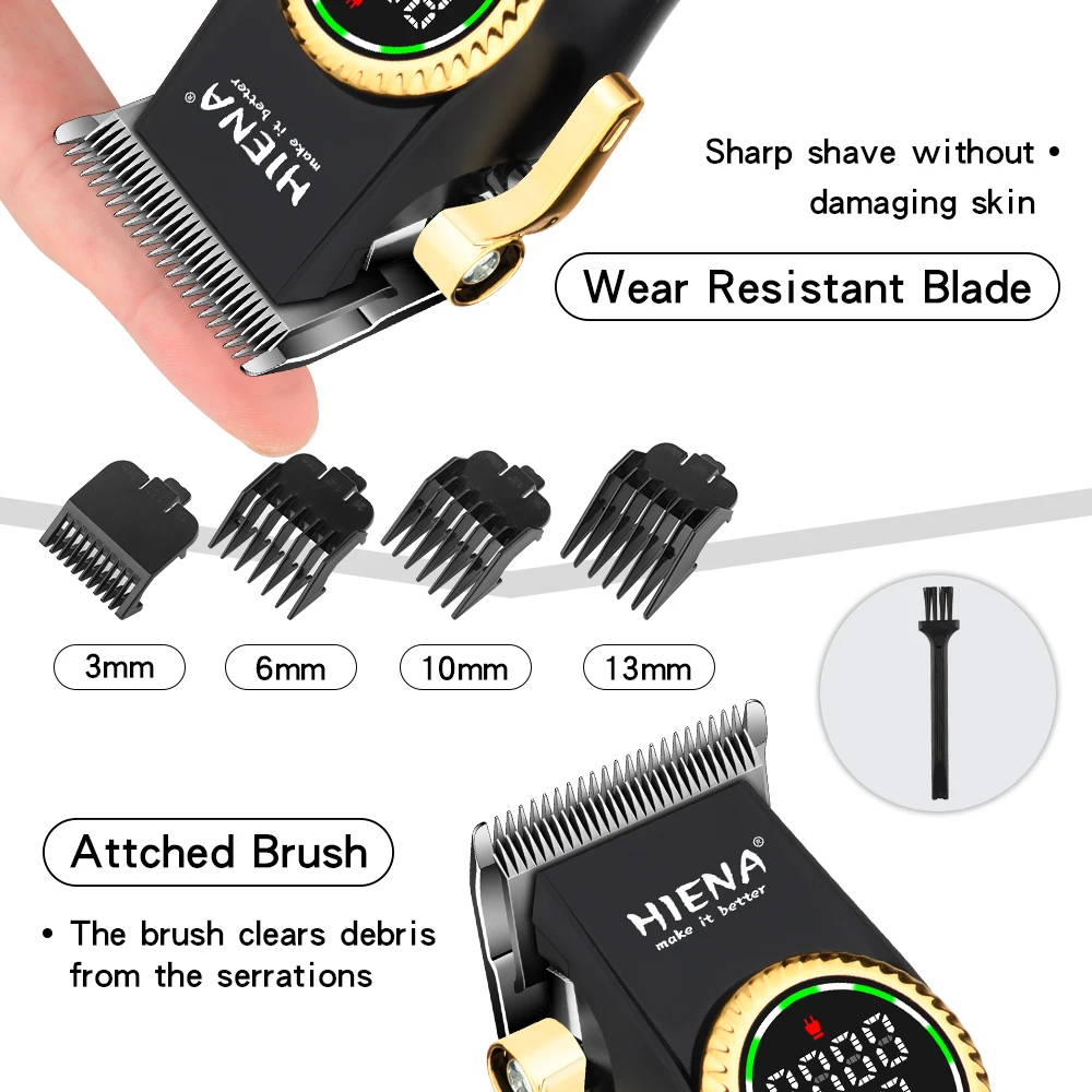 hiena Cordless Adjustable 1-10mm Hair Trimmer For Men Face Beard Trimmer Rechargeable Edge Hair Clipper Electric Lithium Battery