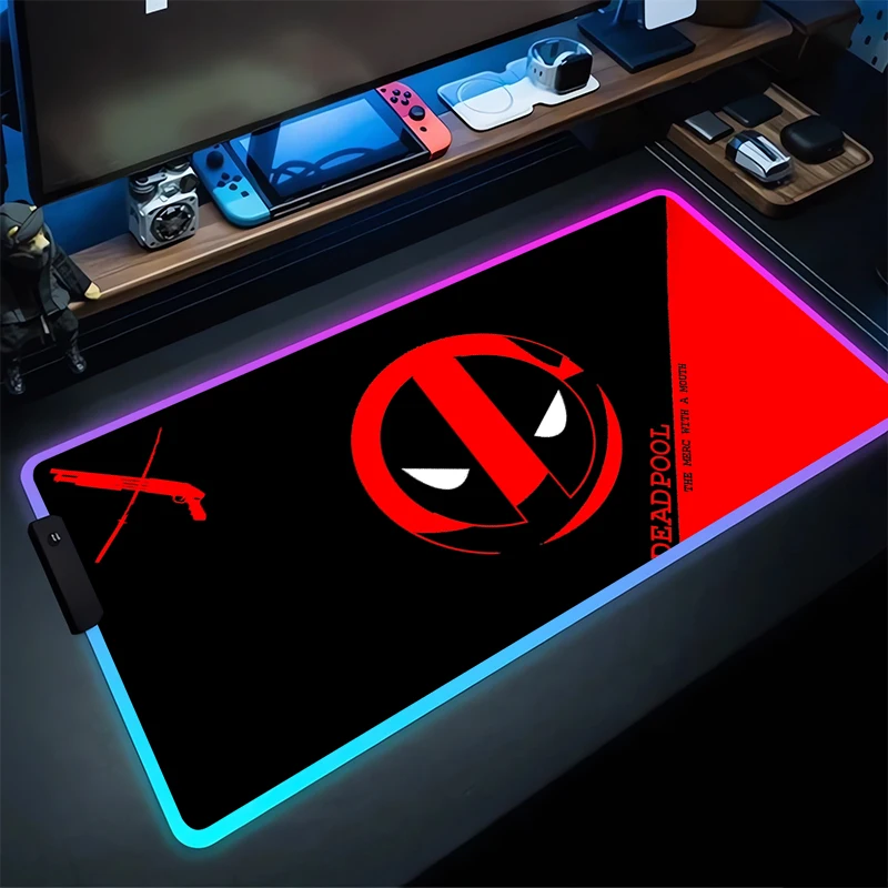 RGB Mouse Pad D-Deadpools Non-Slip Rubber Edge locking mousepads Game play mats notebook computer With Backlit Home Decor cool