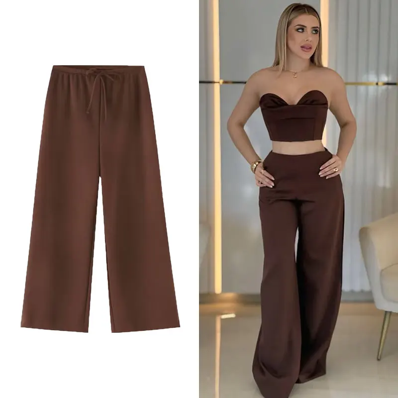 

Лето 2025 г., женские широкие длинные брюки с высокой талией, крутые мешковатые брюки, повседневные брюки с пышной подошвой, уличная одежда, винтажные брюки из ледяного шелка