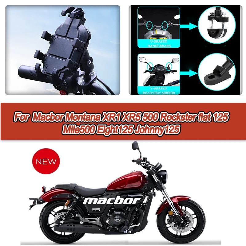 

For Macbor Montana XR1 XR5 Rockster flat 125 Mile500 Eight Johnny 360° Adjustable Motorcycle Phone Holder Mount Bracket Stand