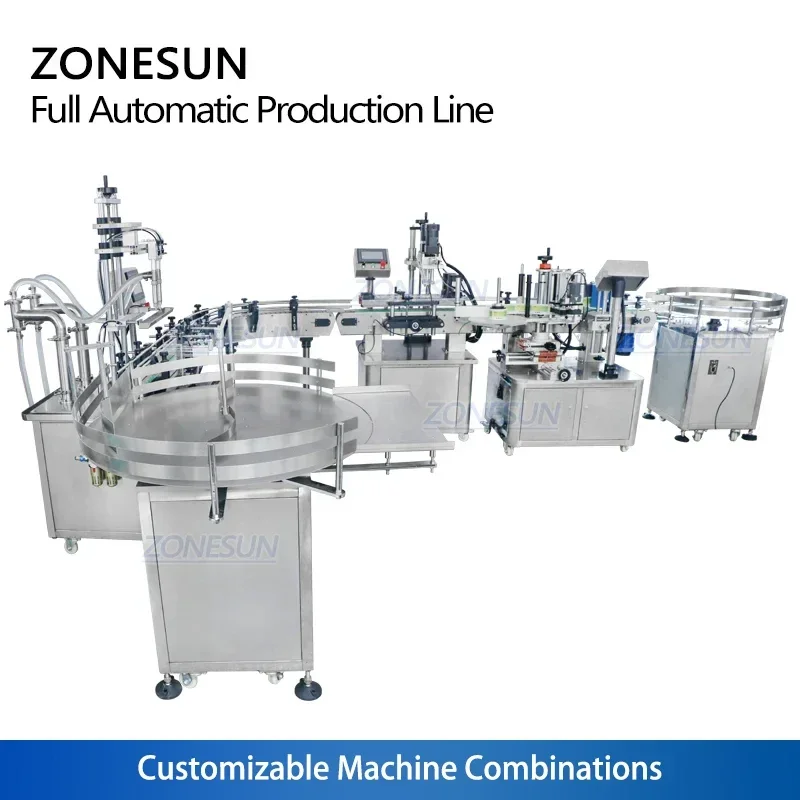 ZONESUN ZS-FAL180R4 Susu Kedelai Otomatis Piston Pengisian Cairan Capping Dan Labelan Mesin Dengan Sabuk Konveyor Gaya U