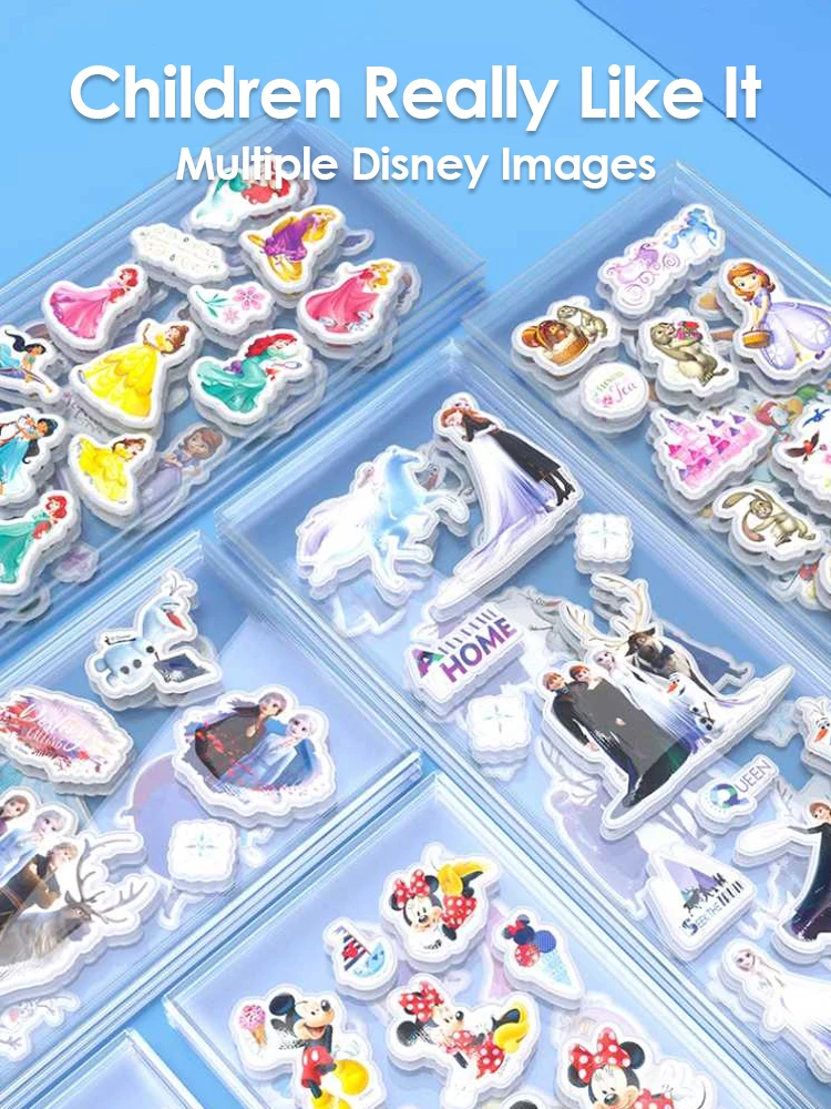 12Sheets Cute Disney Cartoon 3D Bubble Sticker Frozen Princess Snow White Decals Kawaii Reward  Puffy Sticker for Kids Toy