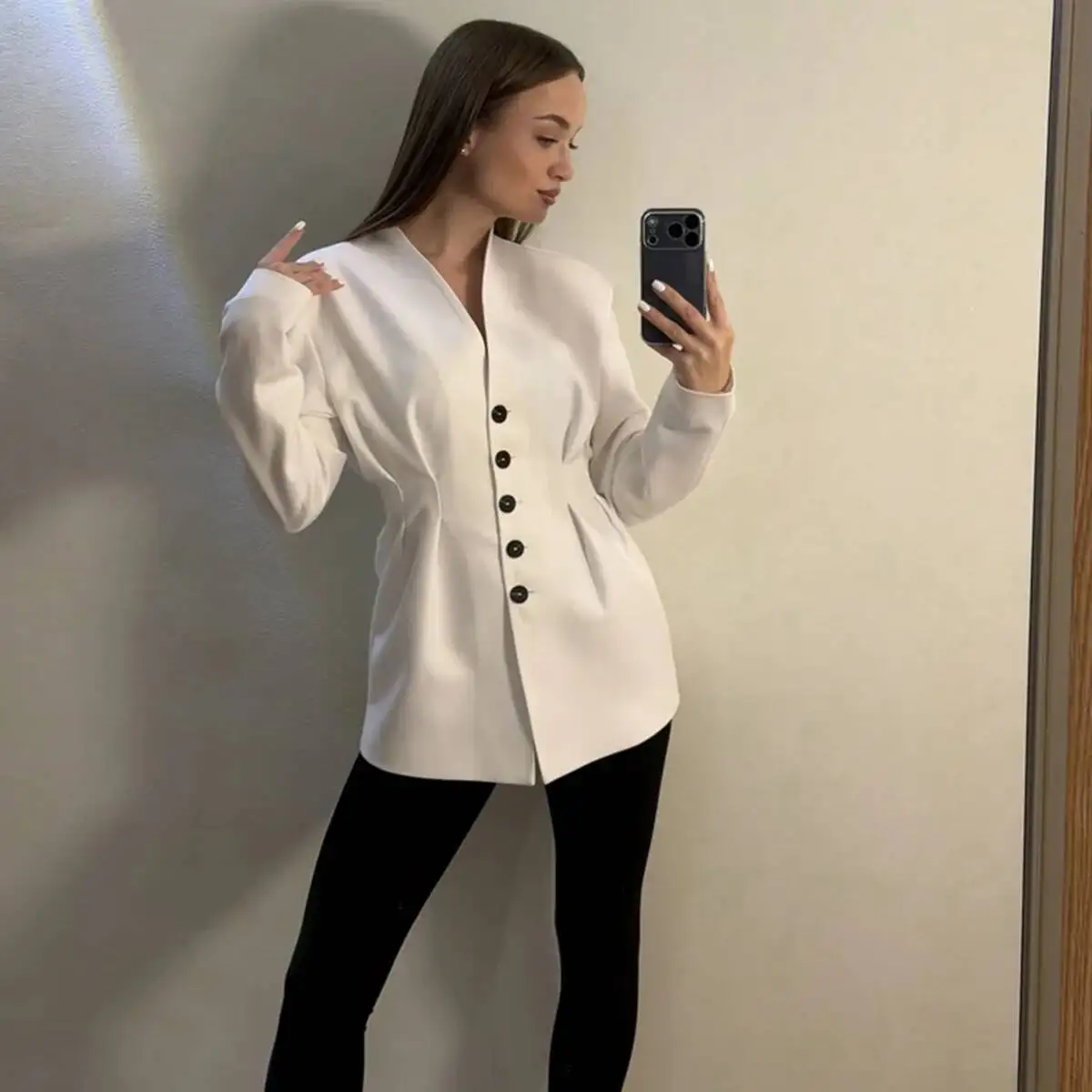 

KWTX Women's Spring Autumn Waist Cinched Long Slim Fit Commuter Jackets 2026 New Office Lady Elegant Tunic Coat