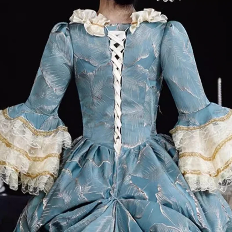 Corte europea mujer Medieval señora vestido azul pasarela fotografía escenario Drama disfraz Sukienki Wieczorowe Damskie Weselne