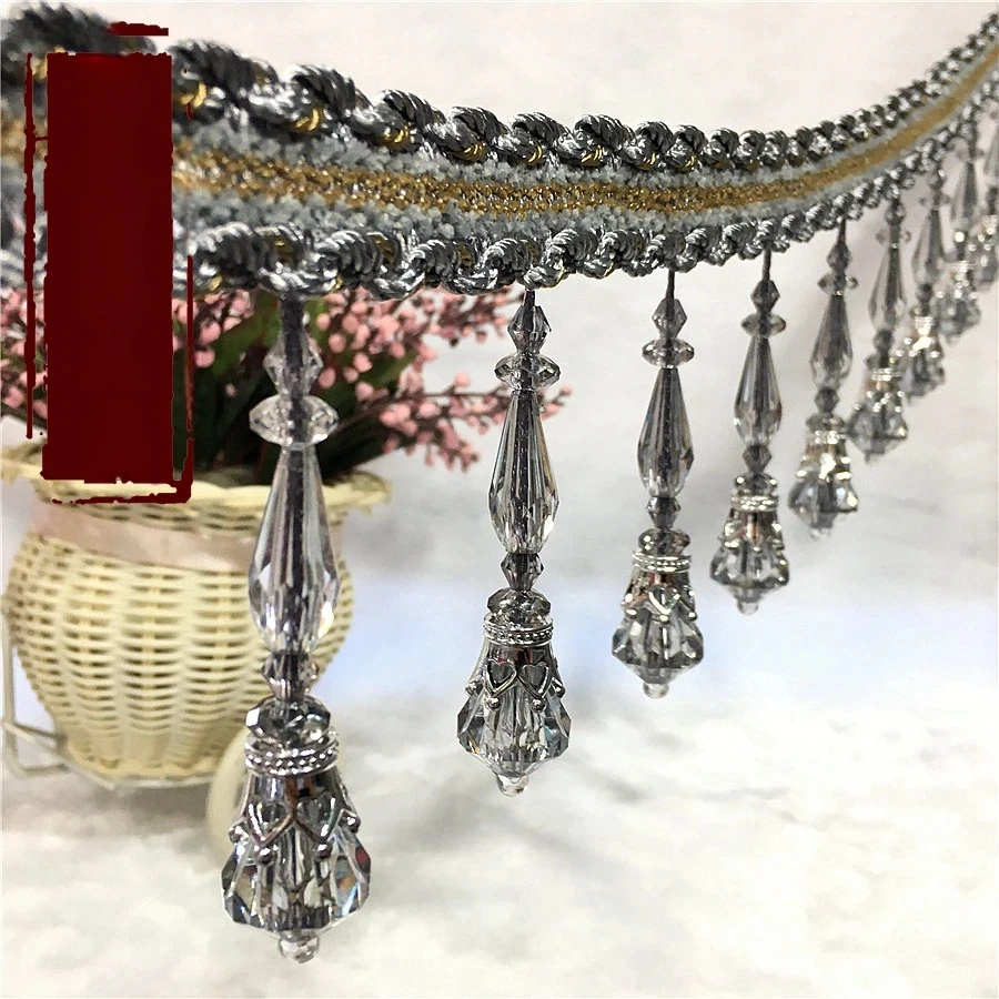 1roll Luxury Beaded Tassel Fringe Trim Crystal Pendant Lace for Clothing Bottom Decoration Handmade Craft Accessories About 12m