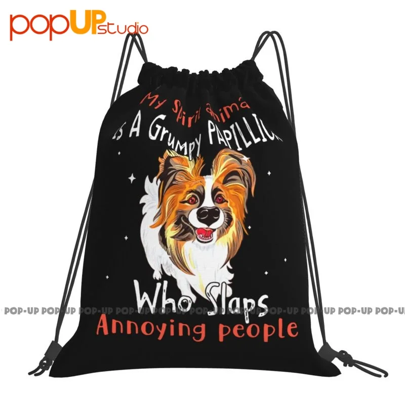 My Spirit Animal Is A Grumpy Papillion Who Slaps Annoying People Drawstring Bags Gym Bag Softback Art Print