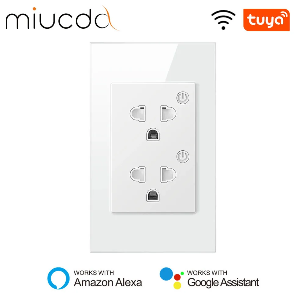 MIUCDA Tuya WiFi Smart Wall Socket con Power Monitor, 16A US Smart Home WiFi Power Plug Smart Outlet funziona per Alexa Google Home