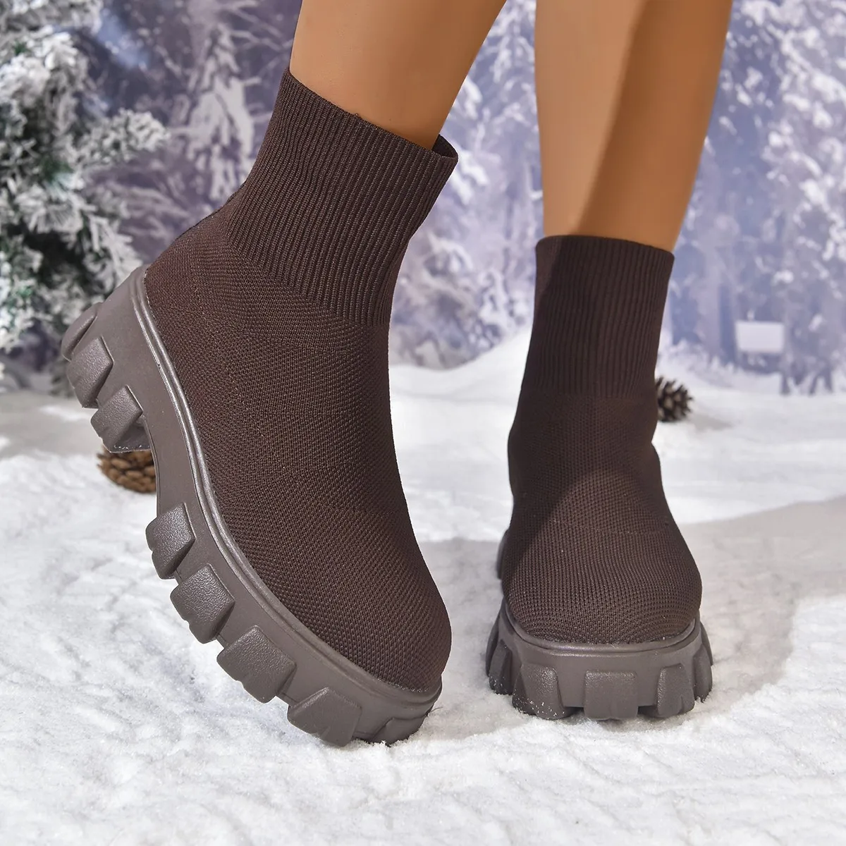 

Fashion Sneakers Women Shoes Stretch Fabric Sock Ankle Boots Plus Size Shoes Woman Platform Boot Zapatos De Mujer Ladies Boots
