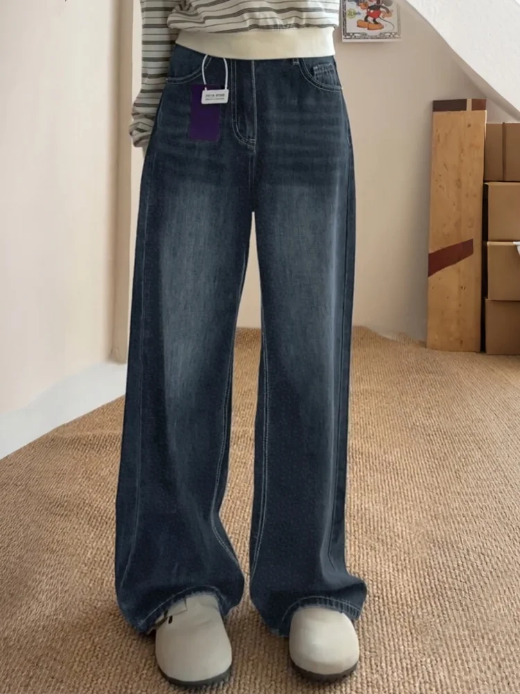 

Женские зимние джинсы Thiened Fce с широкими штанинами больших размеров, брюки прямого кроя с высокой талией, утягивающие брюки Bootcut, повседневная одежда