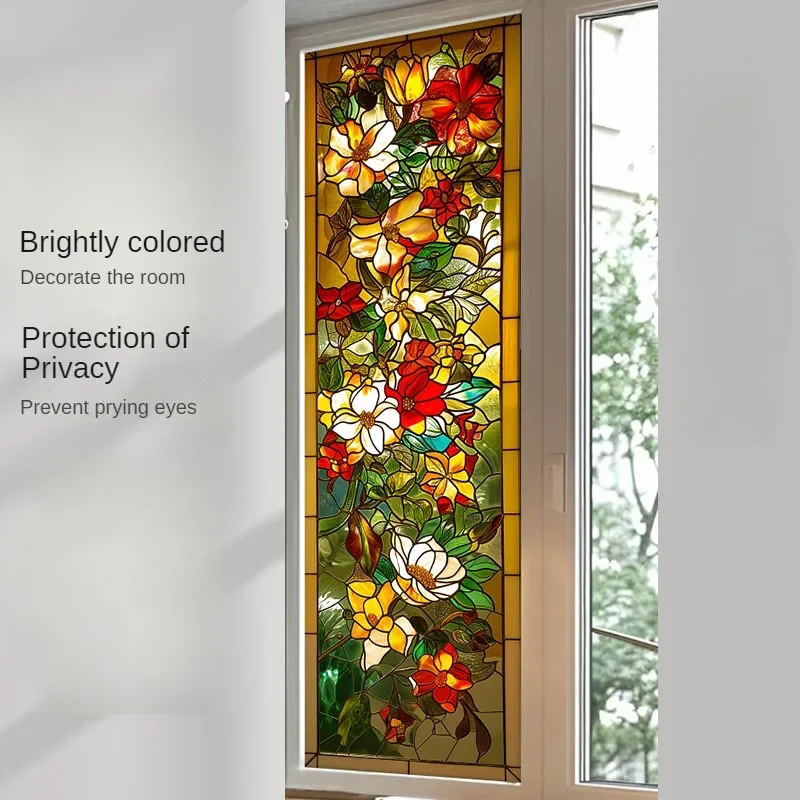 

European Flower Pattern, Colored Glass Film, Anti Peeping and Shading, Electrostatic Frosted Window Tint Stained Glass