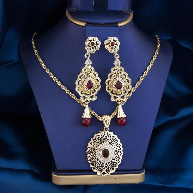 Moroccan Women's Fashion Jewelry Set Necklace, Earrings Luxurious Vintage Style Bridal Wedding Accessories Gift