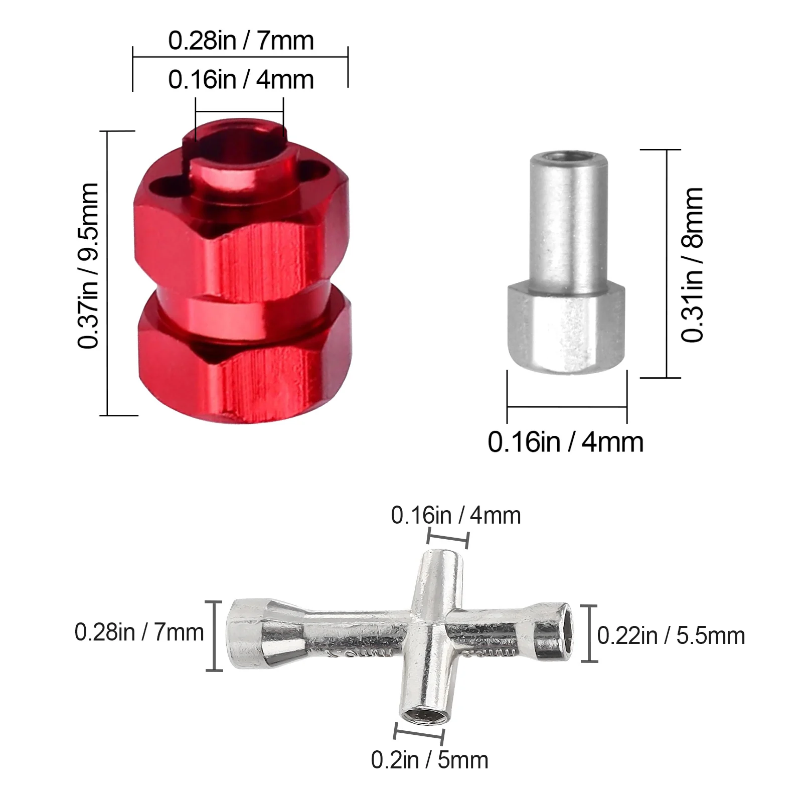 HobbyPark SCX24 Extended Hex Wheel Hubs & Wheel Spacers Offset Adapter for Axial SCX24 Gladiator C10 JLU Upgrade