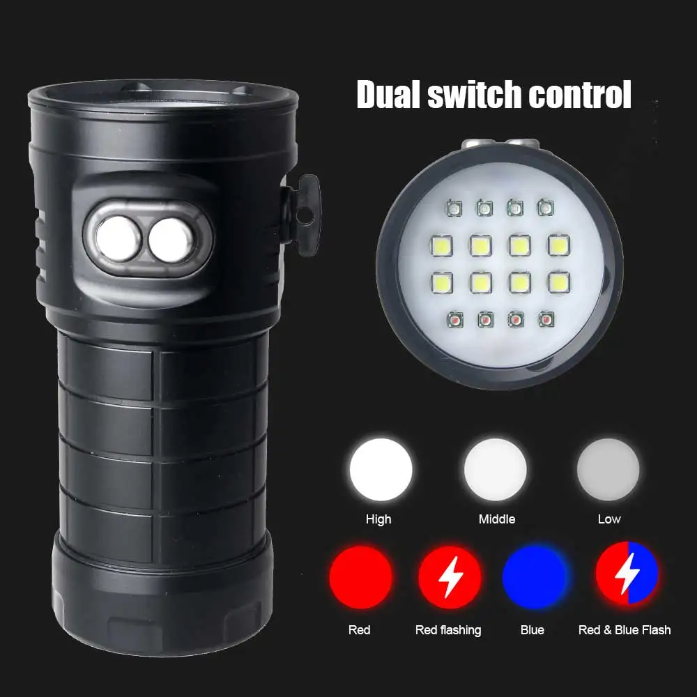 Super Bright Professional Diving Flashlight Underwater photography Light 10000LM COB Lamp Beads Flashlight 80M IPX8 Waterproof