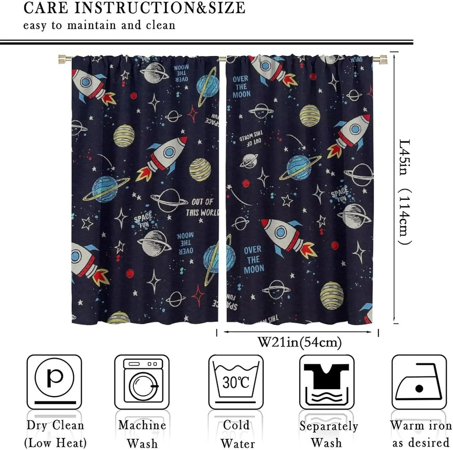 Boys Galaxy Space Curtain Cute Rocket Saturn Star Dark Blue Background Light Blocking Drape For Villa Dorm Resort Kid Room Decor