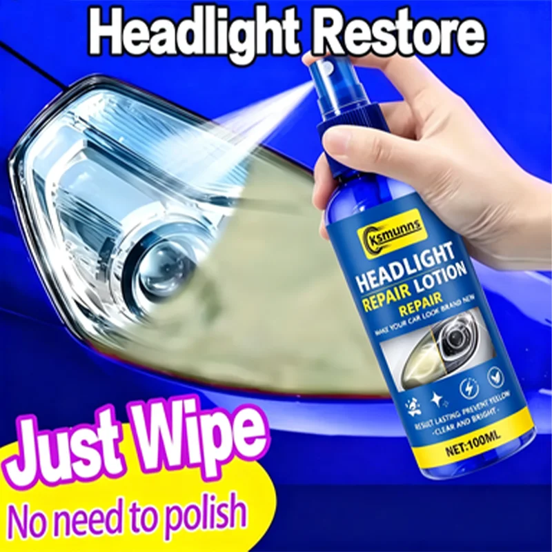 Headlight restore spray - gets rid of yellowing, scratches, fog and haze, making your headlights look bright and shiny instantly
