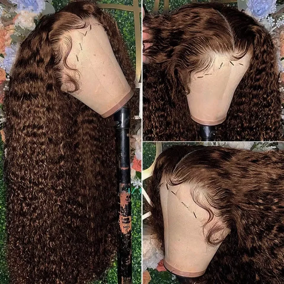 

30 40 Inch Deep Curly Wigs Human Hair Chocolate Brown 13x4 13x6 Hd Lace Frontal Wig Colored Water Wave Lace Front Wig for Women