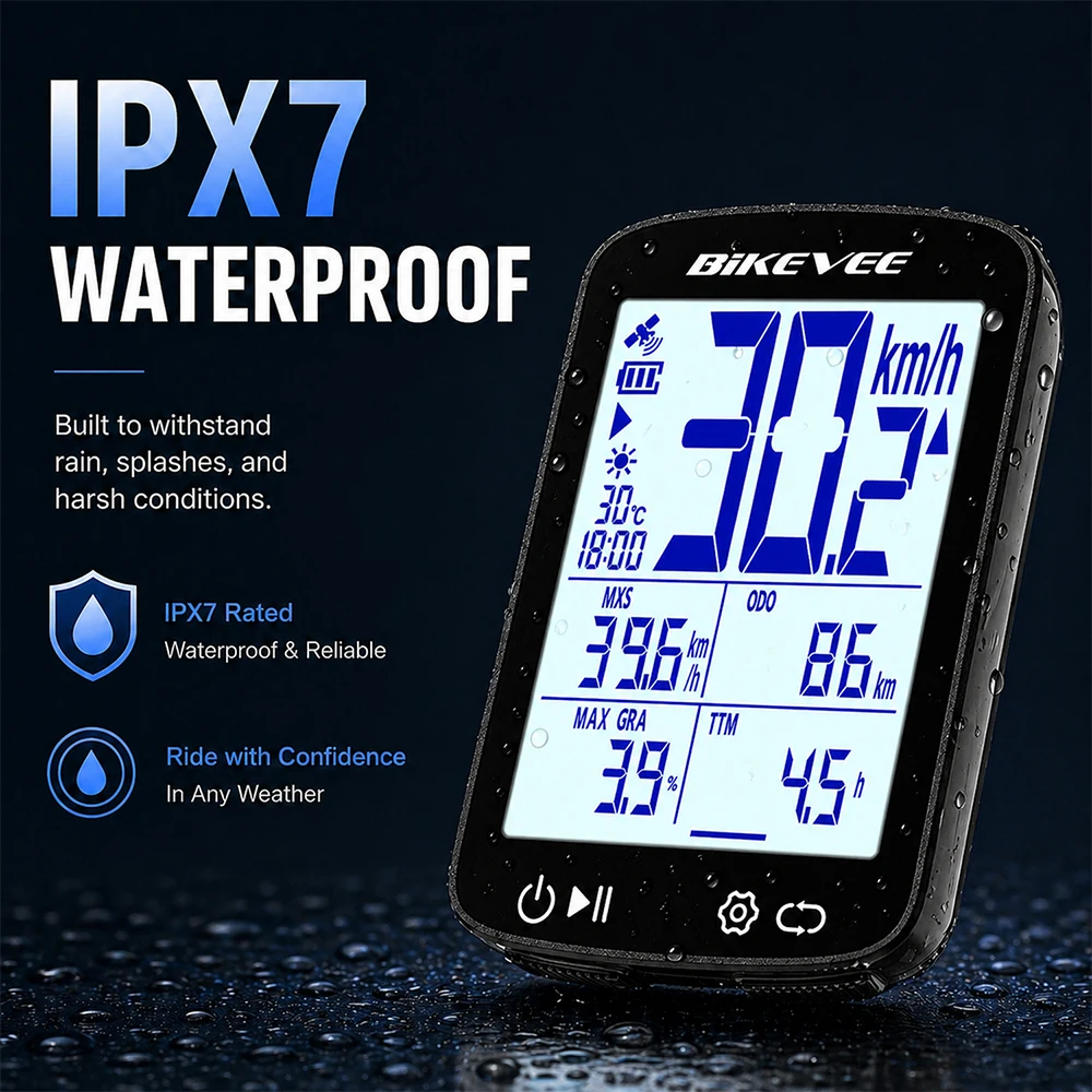 2,4" LCD-Bildschirm Fahrrad-GPS-Computer MPH KM/H Kabelloser Bluetooth-Fahrrad-Tachometer Kilometerzähler Stoppuhr mit automatischer Hintergrundbeleuchtung – Detail 5