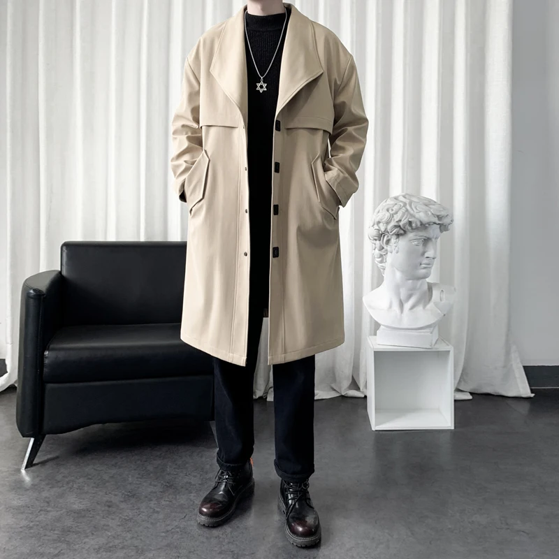 

2025 New Autumn Trench Men's Fashion Overcoat for Male Long Windbreaker Korean Streetwear Men Quality Outerwear Clothing
