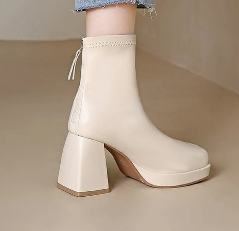 NEW Winter Women's Square Heel Ankle Boots Rear Zipper Thick Heel Square Toe Modem Boots for Women Ladies Casual  Platform Shoes