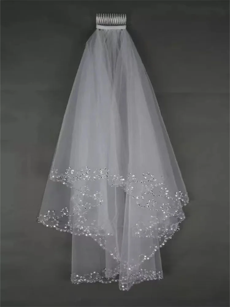 White Ivory Short Wedding Veils Wedding Bridal Veil 2 Layer Handmade Crystal Beaded Bridal Accessories Veil Good Quality HO1529