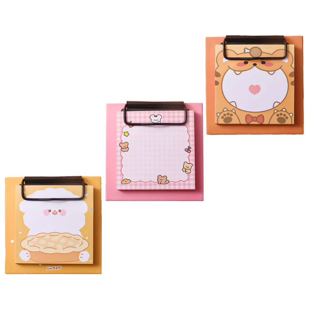 3 Pcs Time Management Notepad Clipboard Memo Pads Cartoon Cute Binder Labeling Stickers