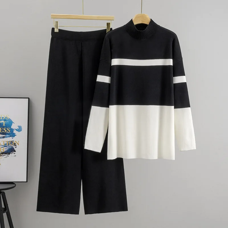 

Женский комплект из двух предметов, мусульманский вязаный пуловер, свитер, широкие брюки, повседневная вязаная одежда, костюмы, мусульманский ансамбль, осень-зима