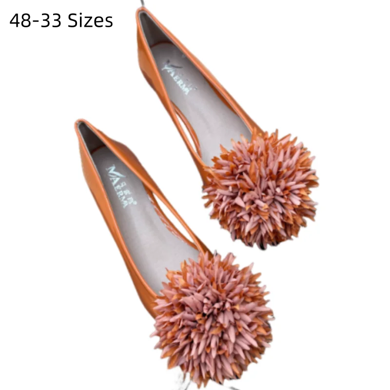 

Women Flowers Flats Patent Leather Pointed Tip Shoes Shiny Orange Green Princess Nigh Club Evening Slip-on 48 33 35 Narrow Feet