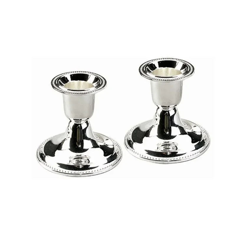 2pcs Silver Candle Holders Metal Vintage Shabbat Candle Sticks Wedding Party Festival Candlestick Home Decoration Candle Holders