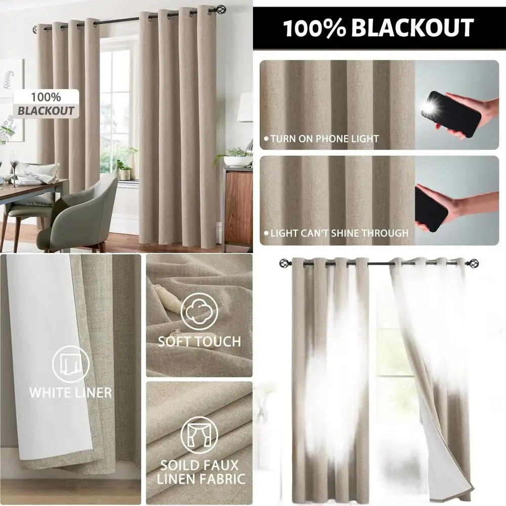 ผ้าม่านลินินกันแสง 100% 96 ผืน พร้อมซับในสีขาวอมเทา แผงฉนวนกันความร้อนแบบมีเท็กซ์เจอร์ สำหรับห้องนั่งเล่นและห้องนอน