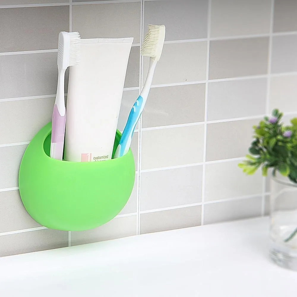 Wall Mount Holder Plastic Toothbrush Holder Wall Mount Sucker Bathroom No Drill Suction Cup Organizer Bathroom Rack Wall Mounted