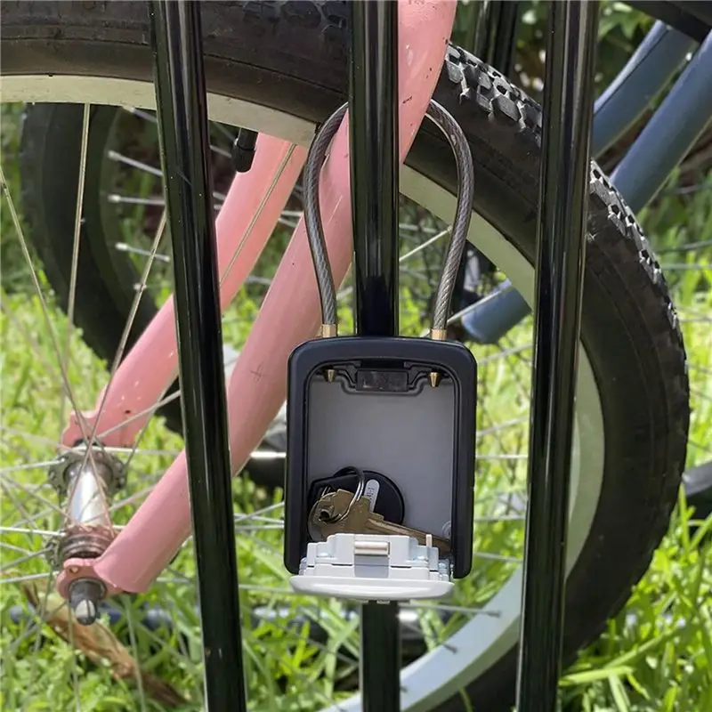 LIKE WISH Key Lock Box Portable With Removable Cable Shackle Indoor Outdoor Waterproof 4 Digit Combination