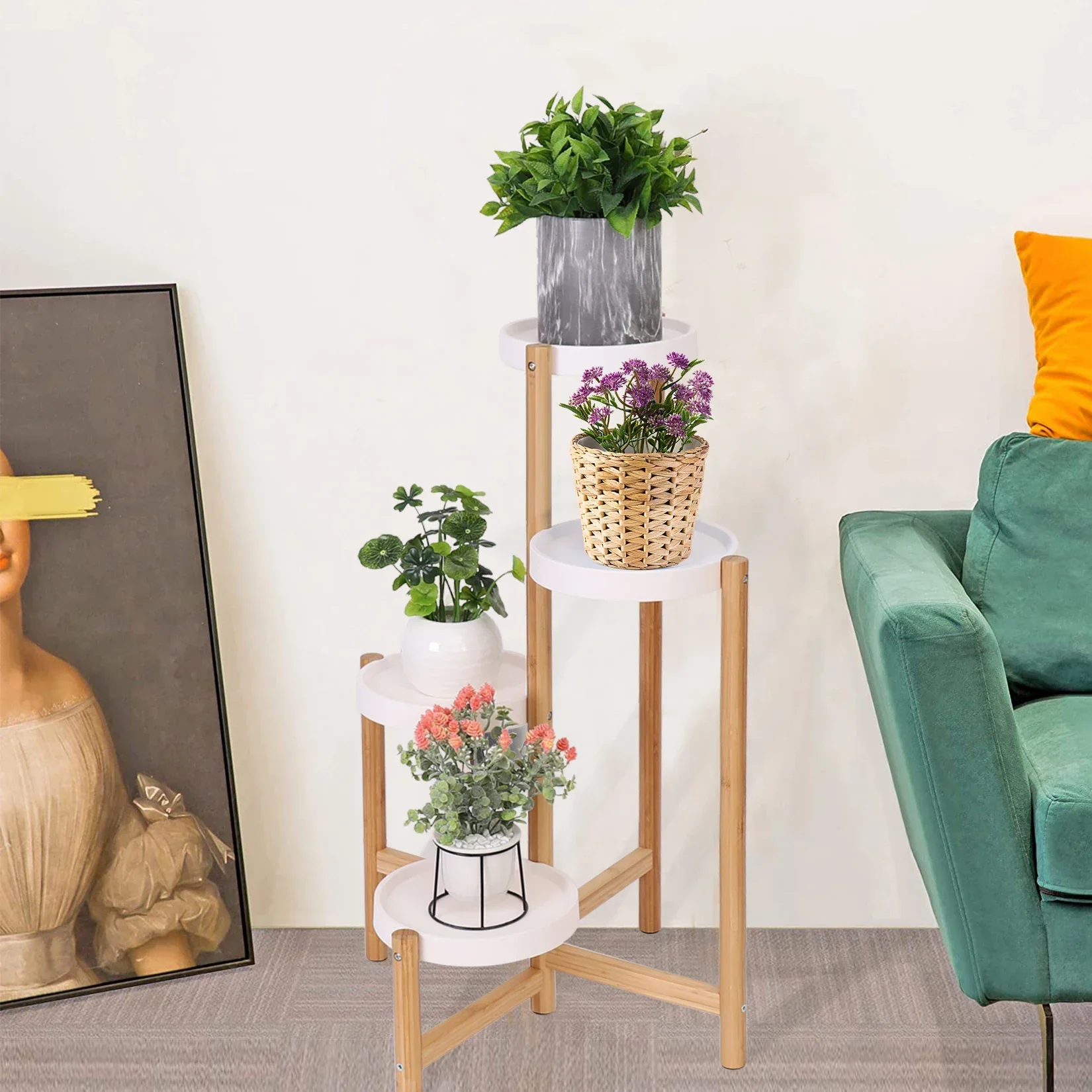 

z 4 Tier Bamboo Plant Stand Tall Corner Indoor Flower Pot Holder Nordic Display Rack for Living Room Bedroom Balcony