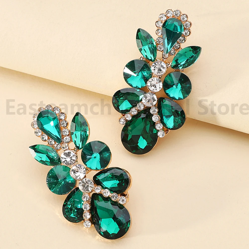 Fashion Shiny Glass Leaf Decor Stud Earrings For Women Trendy Luxury Original Vinatge Fairy Dainty Wedding Party Jewelry Gift