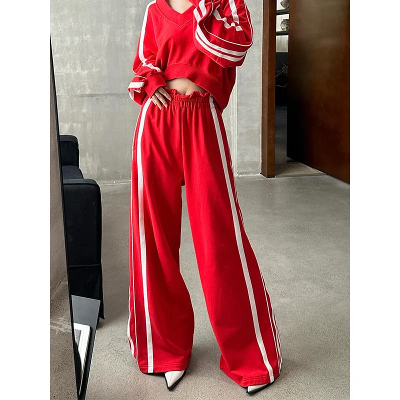 Autumn Winter Wide Leg Sweatpants Women High Waist Elastic Stretch Trousers Mopping Pants Sports Street Hot Girls Casual Bottoms