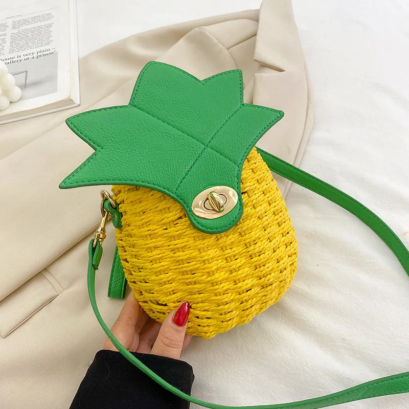 

Pineapple Woven Bags for Women 2024 New Summer Fashion Crossbody Bag Party Unique Design Handcrafted Beach Female Shoulder Bag