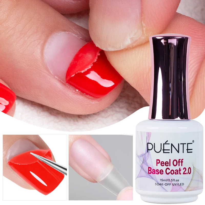 15ML Peel Off Base Coat 2.0 Removable Clear Base Coat Gel Glue for Press-On Nails UV Gel Varnish Not Damage Nails For Beginers