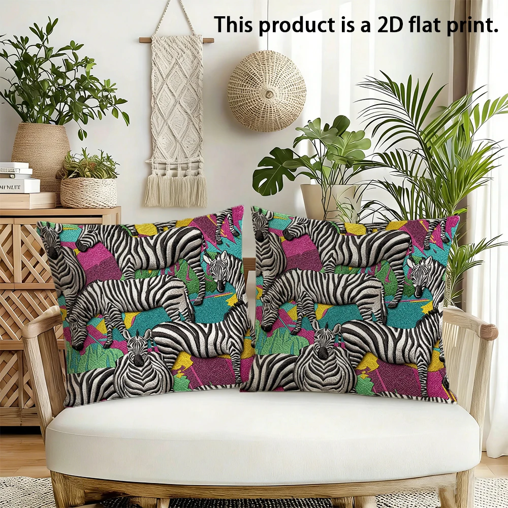 2pcs  Bohemian Zebra Print Throw Pillow Covers 2PCS Vintage Wild Animal Square Cushion Cases for Living Room Bedroom Sofa Decor