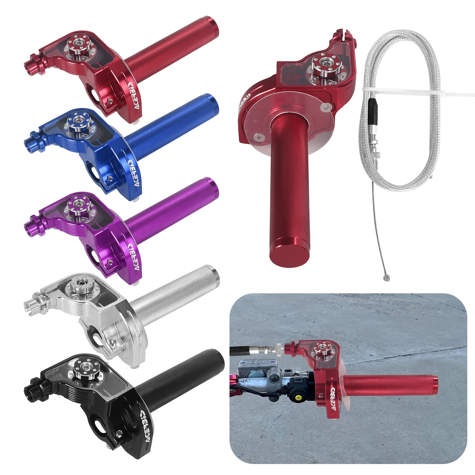 Universal Aluminum Motorcycle Accelerator Throttle Twist Grips Handlebars Cable 7/8'' 22mm For Moped Scooter Pit Dirt Bike