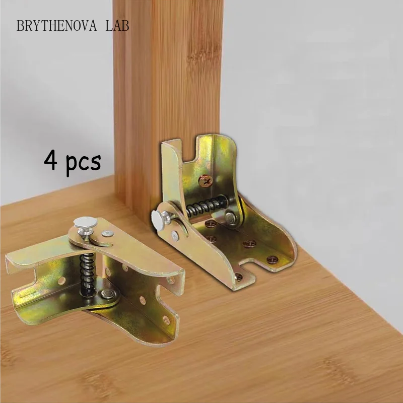 4pcs 90 Degree Folding Bracket Iron Folding Lock Self Lock Extension Hinges Table Chair Bed Leg Foldable Support Brackets Hinge