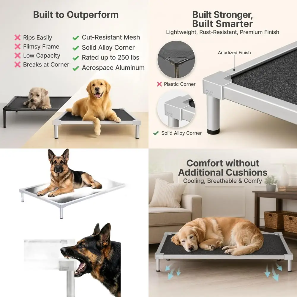 

Лежанка для собак среднего размера с охлаждающим эффектом, усиленная и неразрушимая, антикоррозийная, моющаяся, подходит для использования на улице - 40.6x28.7x7