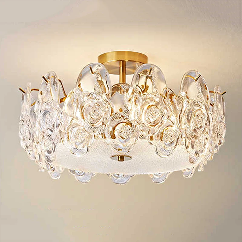 French Cream Style Romantic Crystal Rose Bedroom Ceiling Lamp New Creative Girl Room Led Lighting