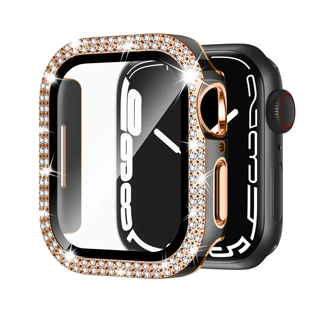 PC Tempered Film Integrated Shell for Apple Watch Series Double-row Drill Protective Shell for Iwatch Series